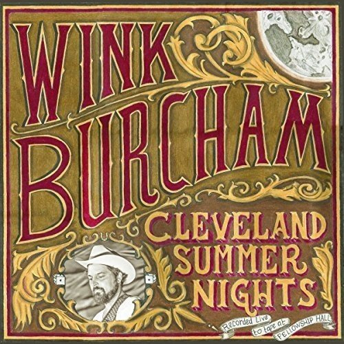 "Wink Burcham album cover with ornate design, red and gold text, and a portrait."