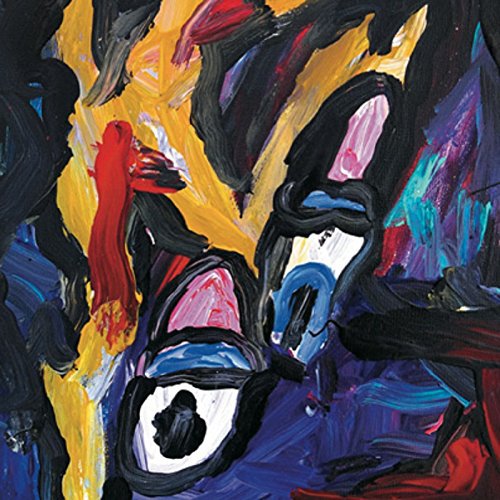 "Abstract painting of a bird's face with large, expressive eye."
