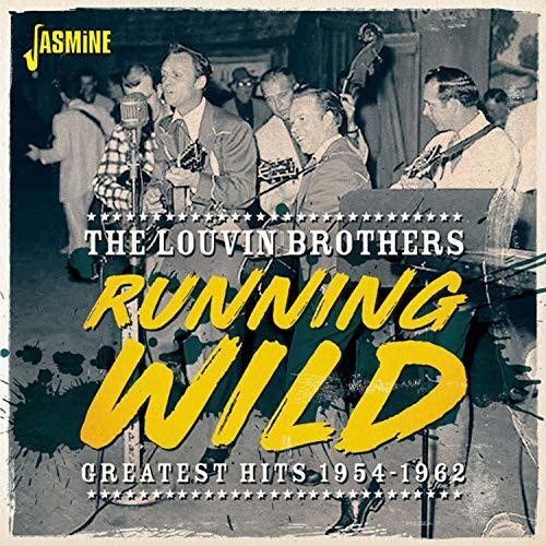 "CD cover with black and white image of The Louvin Brothers performing, yellow and white text."