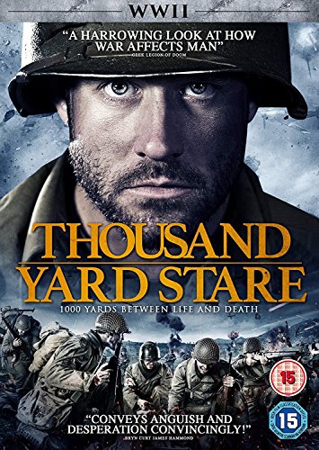 DVD cover for "Thousand Yard Stare" featuring a soldier's face and soldiers in combat.