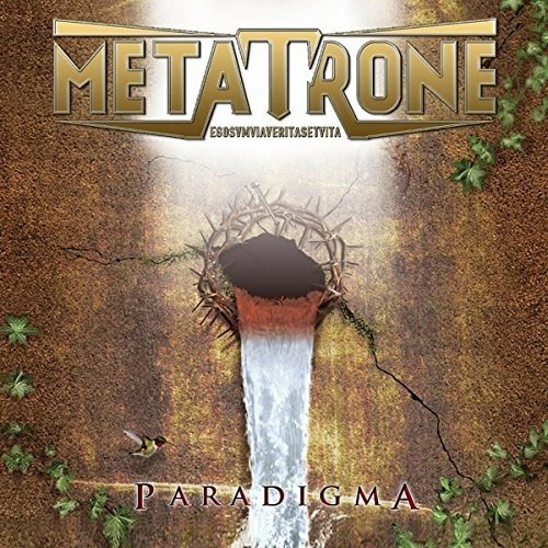 The image is a CD cover for "Metatrone - Paradigma". * The alt text for this image is: "CD cover with waterfall and gold title 'Metatrone'".