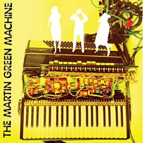 "Album cover featuring a modified piano with silhouettes on a yellow background."