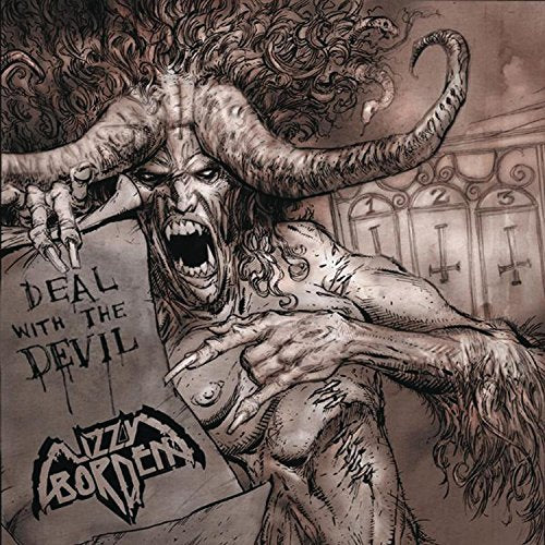 "Lizzy Borden CD cover featuring a horned demon and 'Deal With The Devil' text."