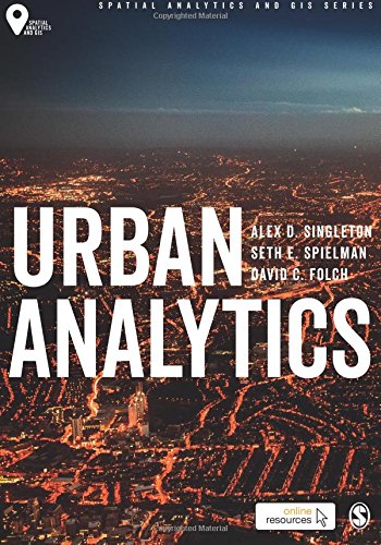 Book cover with "Urban Analytics" title and aerial cityscape at night with orange and yellow lights.