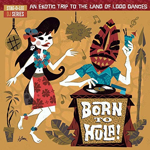 Vinyl album cover featuring cartoon figures dancing amidst tropical elements on a brown background.
