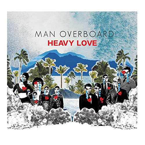 Album cover with men in suits on a tropical beach, blue and white hues.