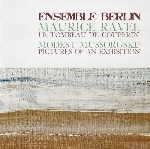 "CD cover with abstract brown and white design, featuring Ensemble Berlin and musical composition titles."
