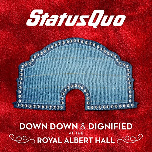"Red vinyl album cover with denim-shaped label and white 'Status Quo' text."
