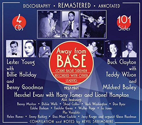 "A CD cover with blue background, featuring musicians' photos and white text."