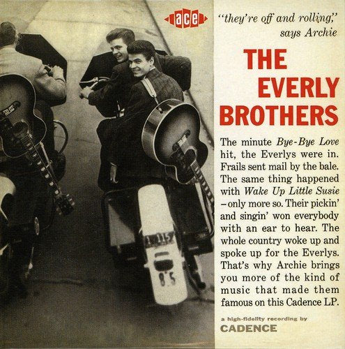 "Album cover of The Everly Brothers, featuring a sepia-toned image of the duo with guitars."