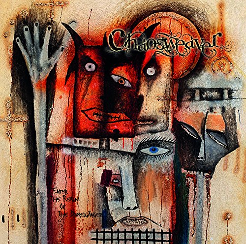 "Album cover art featuring multiple faces and a hand, with the title 'Chaosweaver'."