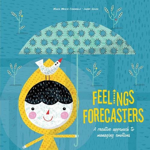 "Book cover featuring a child in a yellow rain hood with a chicken on an umbrella."