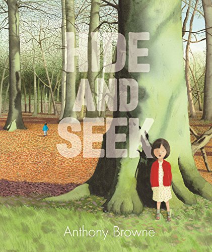 "Hide and Seek" book cover featuring a girl standing beside a large tree.