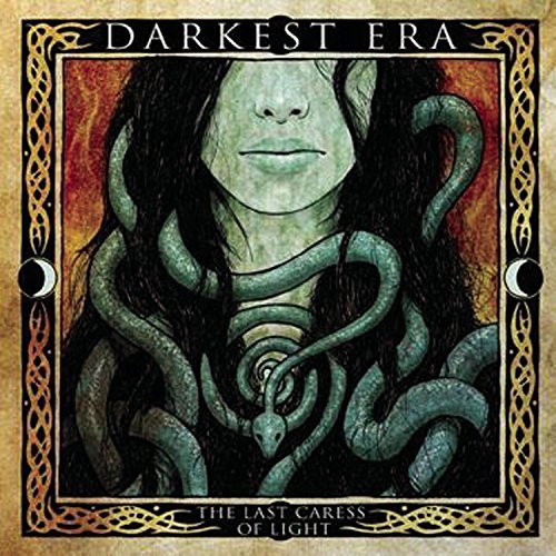 "Album cover with a drawing of a woman surrounded by snakes, ornate border."