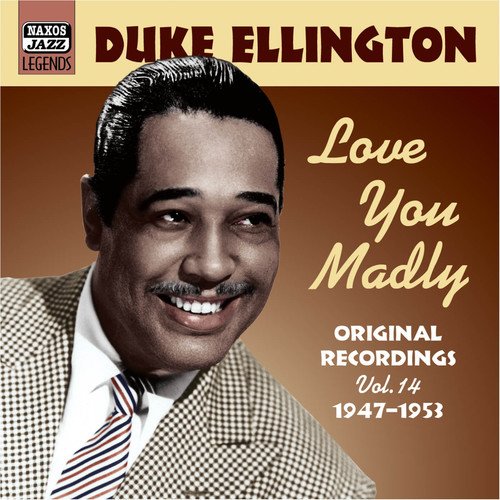 "Duke Ellington's album cover featuring a portrait of him in a checkered suit."