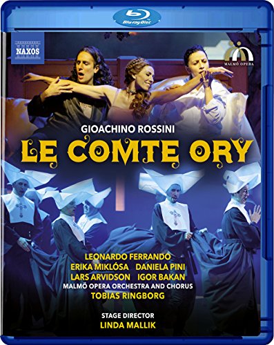 Blue-ray case cover for "Le Comte Ory" opera, featuring performers in costume.