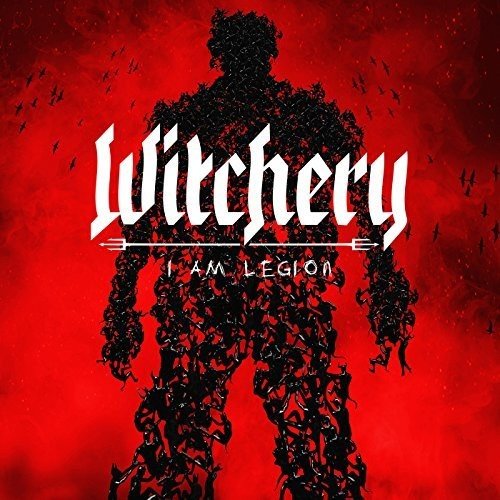 Red album cover with black silhouette of a person made of demons.