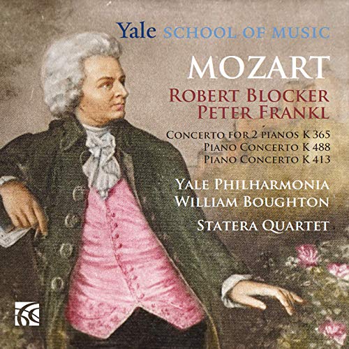Mozart's portrait on a CD cover with text listing performers and compositions.
