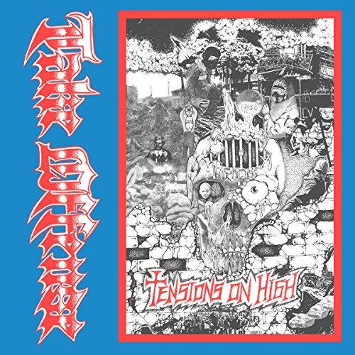 Blue album cover with red text and a black-and-white illustration of a skull.