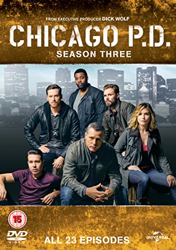 "Chicago P.D. Season 3 DVD cover featuring six police officers against a city skyline."