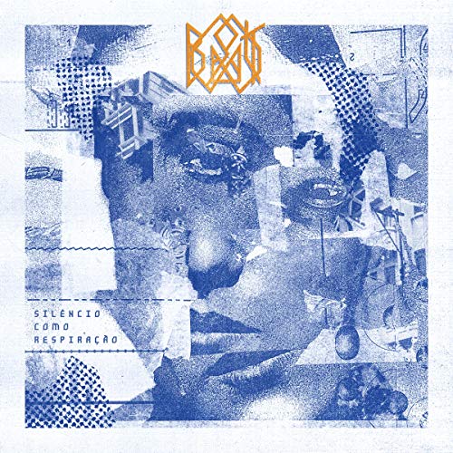 Blue-toned album cover with abstract images and an orange logo at the top.