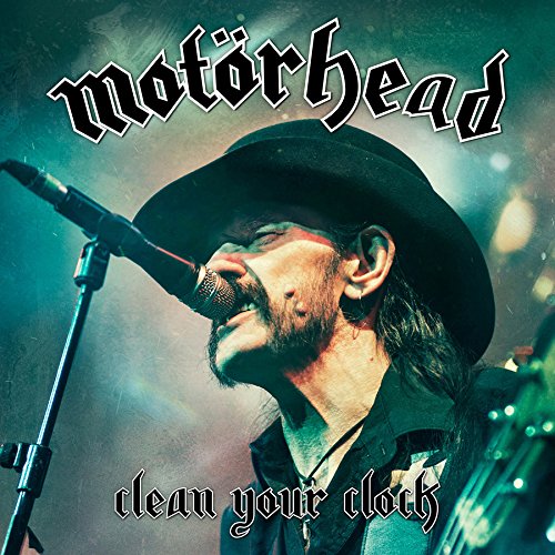 "Image of a man singing into a microphone, wearing a black hat, with 'Motorhead' text."