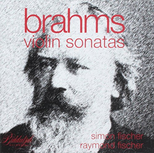 "CD cover with sketch of Brahms and red text."
