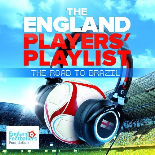 "Headphones shaped like a soccer ball with England flag on a soccer field."