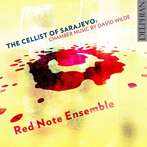 Album cover with red splatter on yellow background, featuring title and ensemble name.