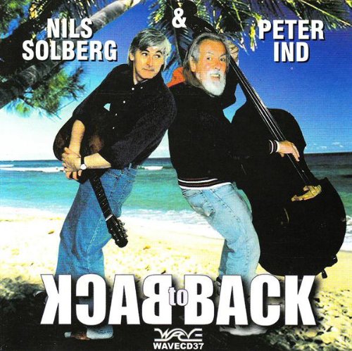 Album cover with two men holding instruments on a beach, titled "Back to Back".