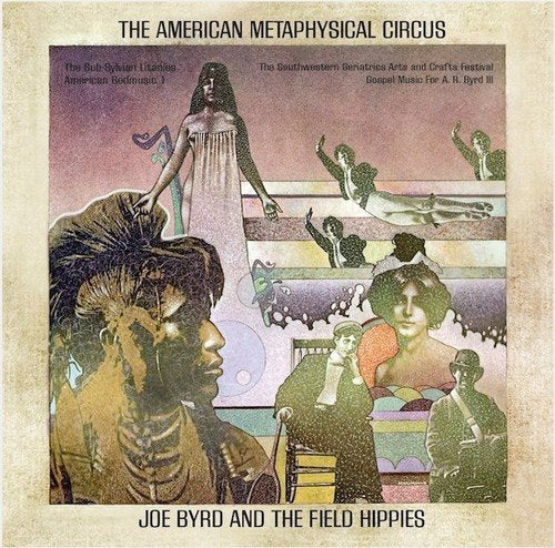 "Album cover with surreal, multicolored illustration and text 'The American Metaphysical Circus'."