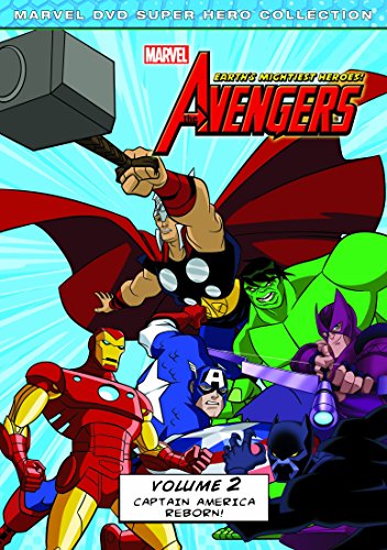 "Avengers DVD cover featuring cartoon superheroes, including Thor, Iron Man, and others in action."