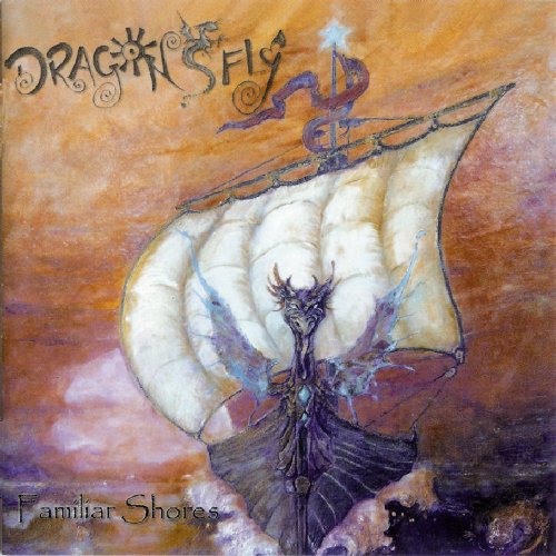 "Album cover featuring a dragon-like creature on a sailboat against a brown sky."