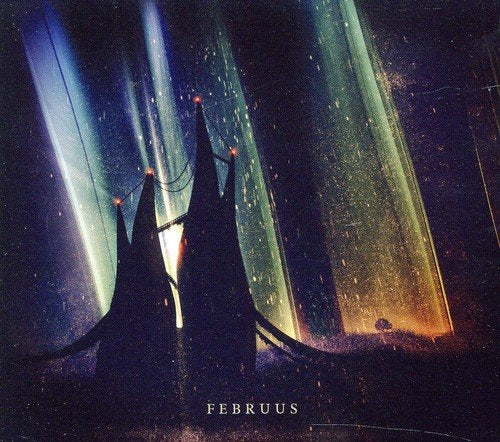 The image depicts a dark, abstract scene with the text "Februus" at the bottom. For accessibility purposes, a suitable alt text could be: "Dark album cover with silhouette and glowing lights."