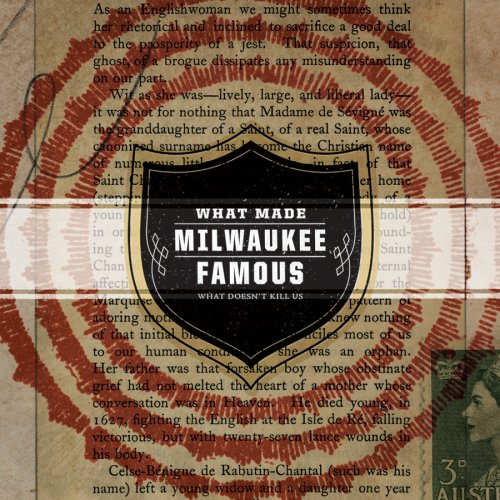 "CD cover with black shield and red circular pattern on aged paper background."