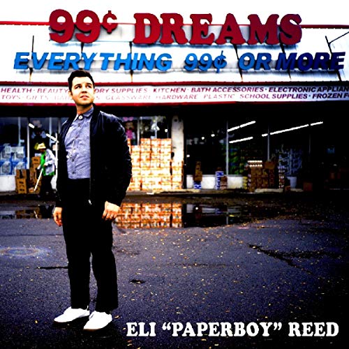 "Album cover featuring a man standing in front of a dollar store."