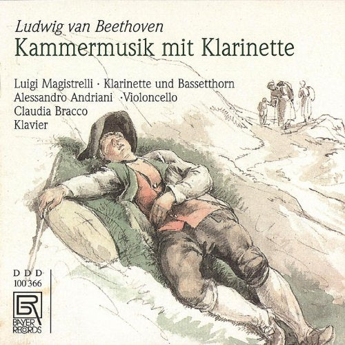 "CD cover with a sketch of a man resting outdoors, classical music theme."