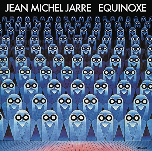 "Album cover featuring rows of blue figures with large eyes on a dark background."