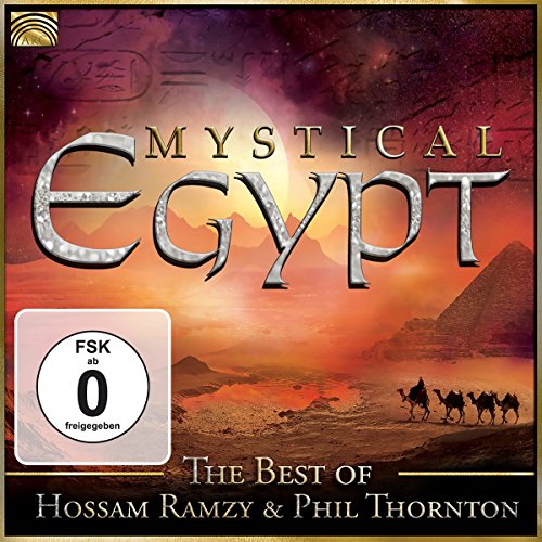 "Mystical Egypt" CD cover with pyramids and camels at sunset, ancient Egyptian hieroglyphics visible.