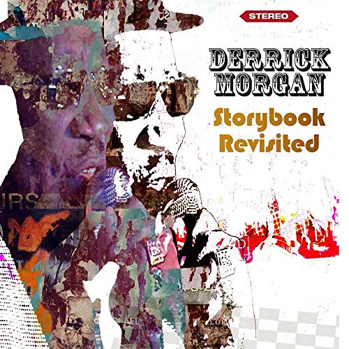 "Derrick Morgan's 'Storybook Revisited' album cover with collage of images on a white background."