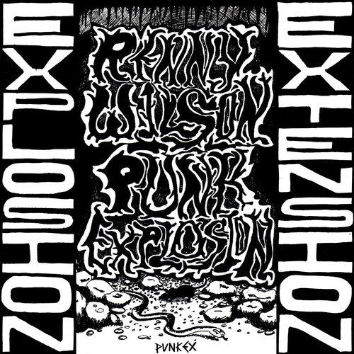 Black and white vinyl album cover with abstract illustration and bold text.