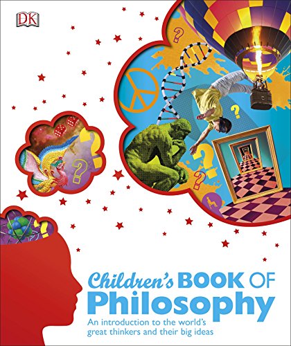 "Book cover with a red head silhouette and thought bubbles containing various philosophical images."