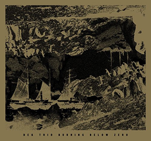 "Album cover with a sepia-toned illustration of a ship near rocky cliffs."