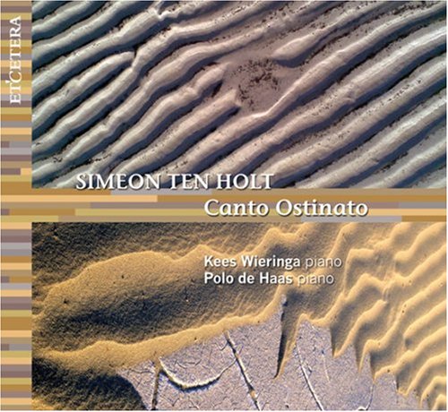 "CD cover with sandy texture, featuring title 'Canto Ostinato' and artist 'Simeon ten Holt'."