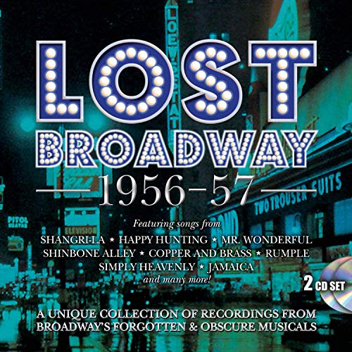"CD cover with 'Lost Broadway 1956-57' title, featuring a nighttime cityscape background."