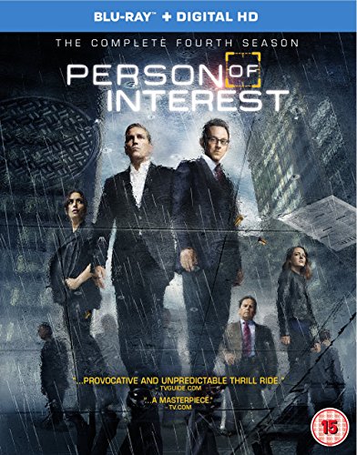 "Blu-ray cover for 'Person of Interest' Season 4, featuring main characters in a cityscape."
