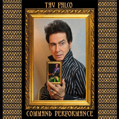 "CD cover with a man holding a framed portrait, ornate gold border."