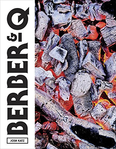 Book cover with "Berber & Q" text and charred wood embers background.