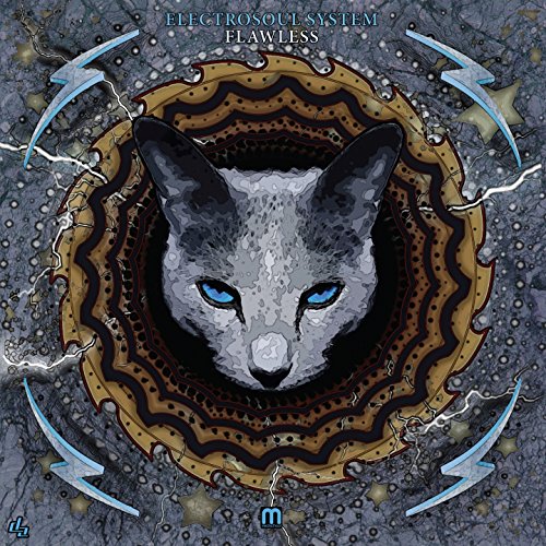 Vinyl album cover featuring a gray cat's face surrounded by abstract designs and lightning bolts.