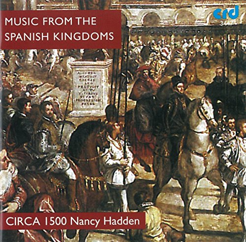 CD cover with a Renaissance painting of people on horseback and red text boxes.